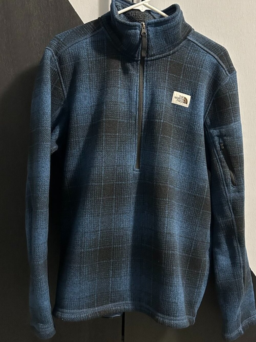 North Face Blue/Black Plaid Sweater Fleece 1/2 Zip Pullover Men's Size L